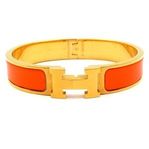 Hermès Clic H Bangle Gold Orange Hardware Patent Leather